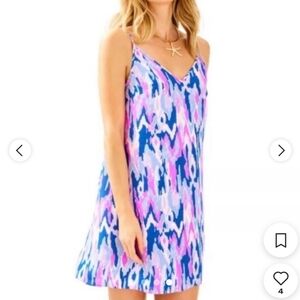 Lilly Pulitzer Pink And Blue 100% Silk Lela Slip Dress (M)